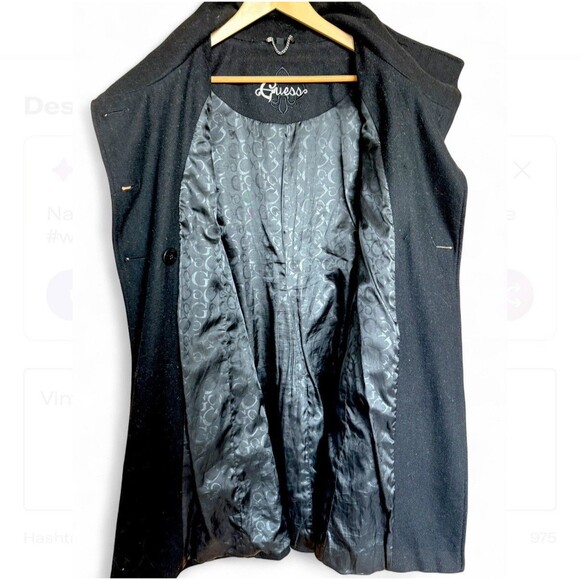 GUESS Vintage Wool Blend Double-Breasted Pea Coat Women’s Size S Black Y2K - Picture 4 of 6